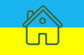 Die Illustration zeigt ein blau-gelbes Haus als Strichzeichnung