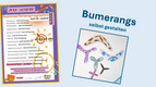 Ein informativer Flyer für das Sommerferienprogramm 2025 in Bremen. Auf dem Flyer sind kreative Aktivitäten aufgeführt, darunter ein Workshop zum selbst Gestalten von Bumerangs. Gezeigt werden bunt dekorierte Bumerangs in verschiedenen Formen. Die Veranstaltung findet von 15 bis 18 Uhr statt.