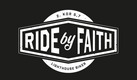 Logo von "Ride by Faith". Weiße Schrift auf schwarzem Untergrund. Klassischen Motorradlogos nachempfunden.