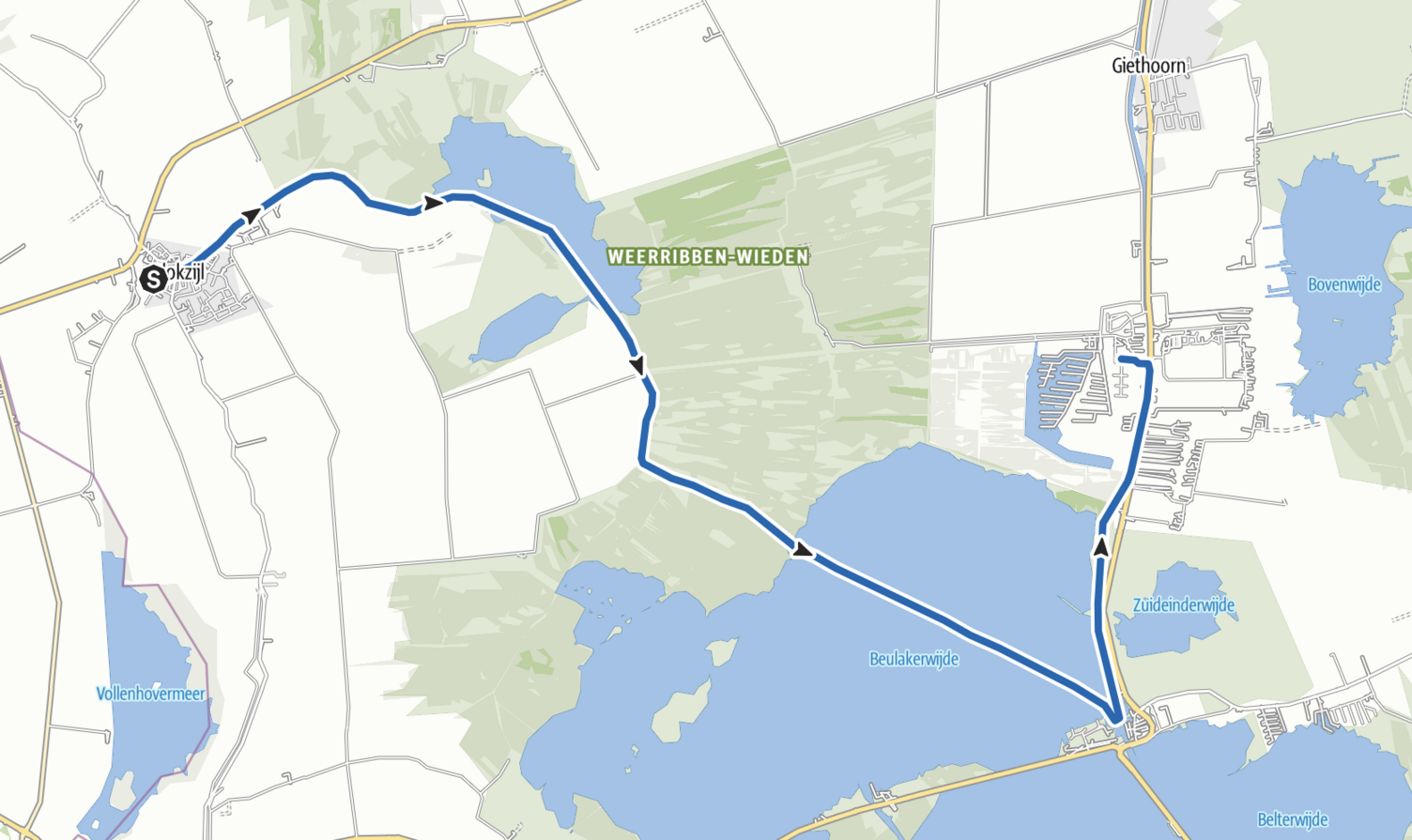 Blockzijl - Giethoorn Unsere Route von Blokzijl nach Giethoorn.