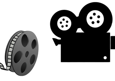 Das Bild zeigt eine Filmrolle auf der linken Seite und eine stilisierte Kamera auf der rechten Seite. 
