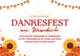 Einladung zum Dankesfest am Weserdeich am Sonntag, den 28. September in Seehausen. Gottesdienst um 10 Uhr für Groß und Klein, danach Fest im Kita-Garten.