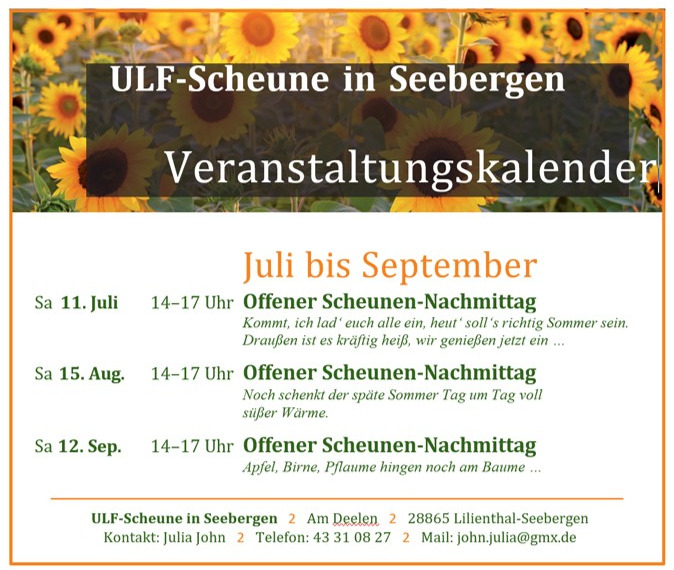 Aktuelles Programm des Freizeitheims Scheune Seebergen Das Bild zeigt das aktuelle Programm des Freizeitheims Scheune Seebergen