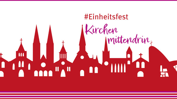 Das Bild zeigt eine Stadtsilhouette mit Kirchtürmen