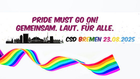 Hinweis auf den CSD Bremen 2025 und Regenbogenflagge