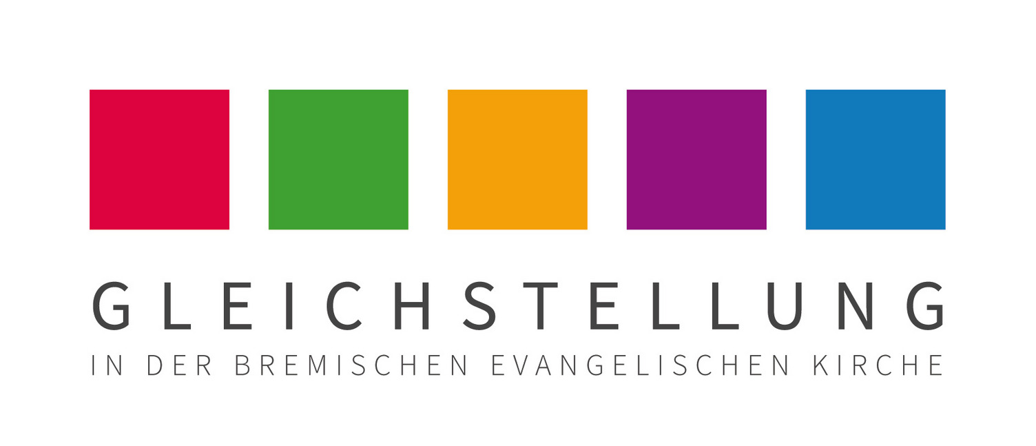 Das Logo der Gleichstellung: Fünf Quadrate in verschiedenen Farben sind nebeneinander zu sehen. Darunter steht Gleichstellung in der Bremischen Evangelischen Kirche.