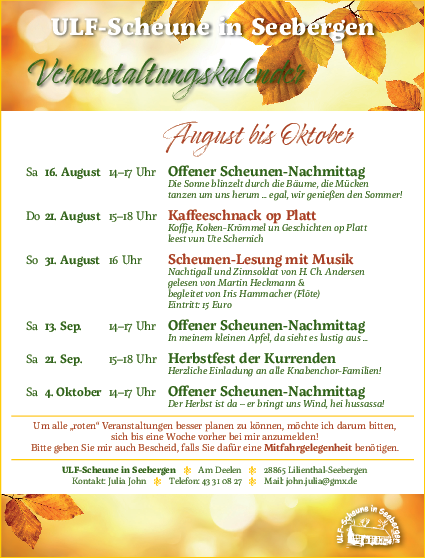 Das Programm des Freizeitheims Scheune Seebergen