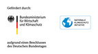 Text mit Logos: "Gefördert durch: Bundesministerium für Wirtschaft und Klimaschutz Nationale Klimaschutzinitiative aufgrund eines Beschlusses des Deutschen Bundestages"