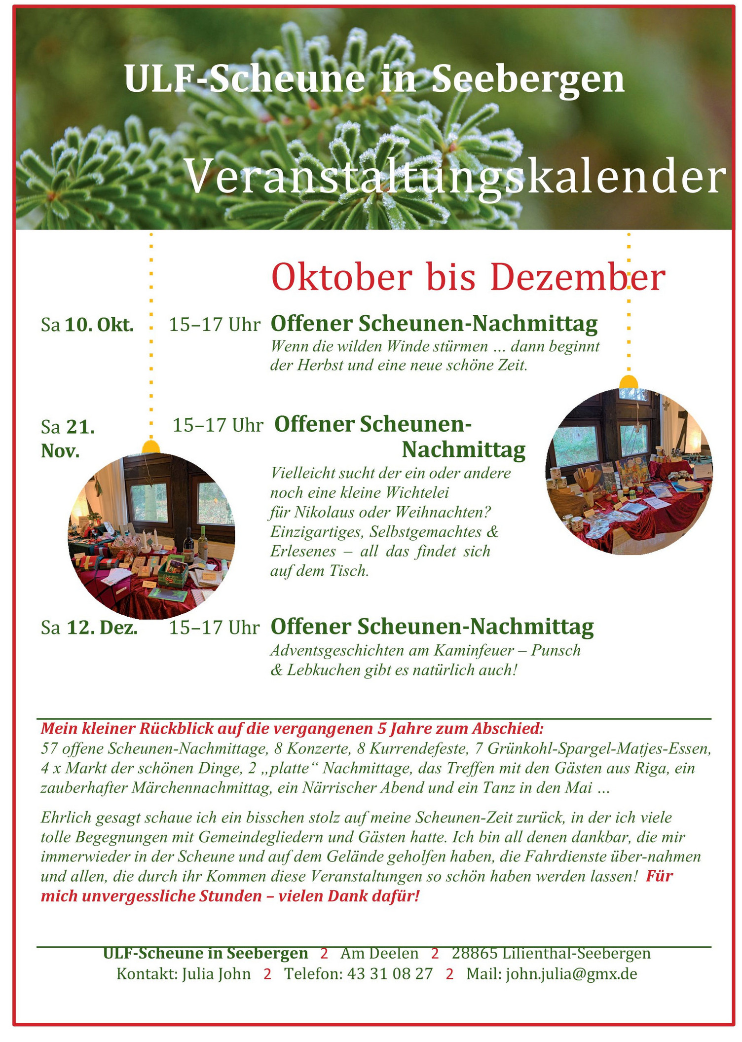 Das Bild zeigt das aktuelle Programm des Freizeitheims Scheune Seebergen Das Bild zeigt das aktuelle Programm des Freizeitheims Scheune Seebergen