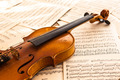 Das Foto zeigt eine auf Notenblättern liegende Violine.