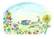 Illustration eines bunten blühenden Gartens