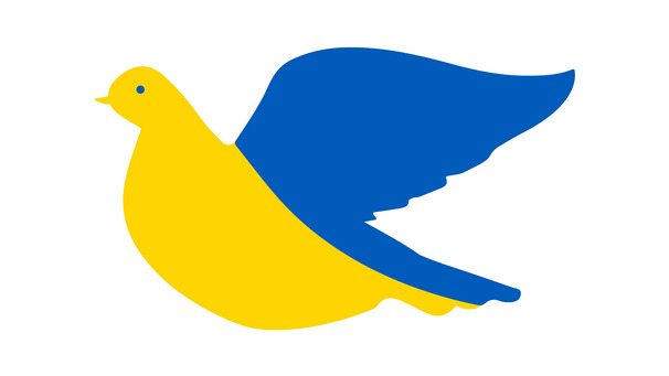 Die Illustration zeigt eine blau-gelbe Friedenstaube