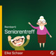 Eine lockere Illustration zeigt zwei Senioren, einen Mann mit einer Brille und einem breiten Lächeln, der seine Arme hebt, und eine Frau in lila Bluse, die freundlich winkt. Im Hintergrund steht der Text „Remberti Seniorentreff“ und der Name „Elke Schaar“.