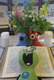 Drei bunte Plüschfiguren in Form von Monstern stehen vor einem offenen Buch mit Text. Im Hintergrund ist ein Strauß frischer Blumen sichtbar, und Kerzen brennen in der Nähe. Die Szene vermittelt eine fröhliche, einladende Atmosphäre.