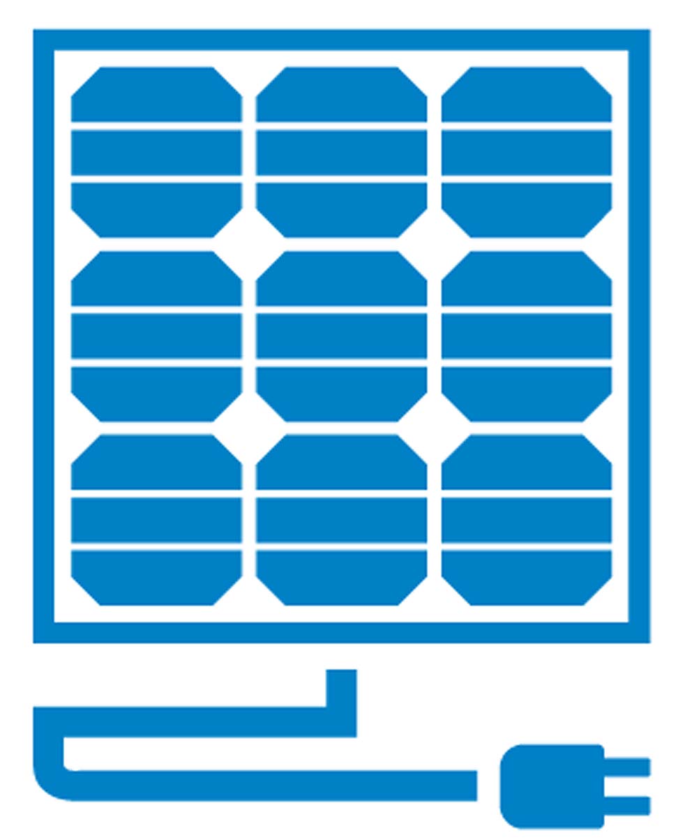 Das Bild zeigt die Illustration eines Solarmoduls mit Kabel und Stecker