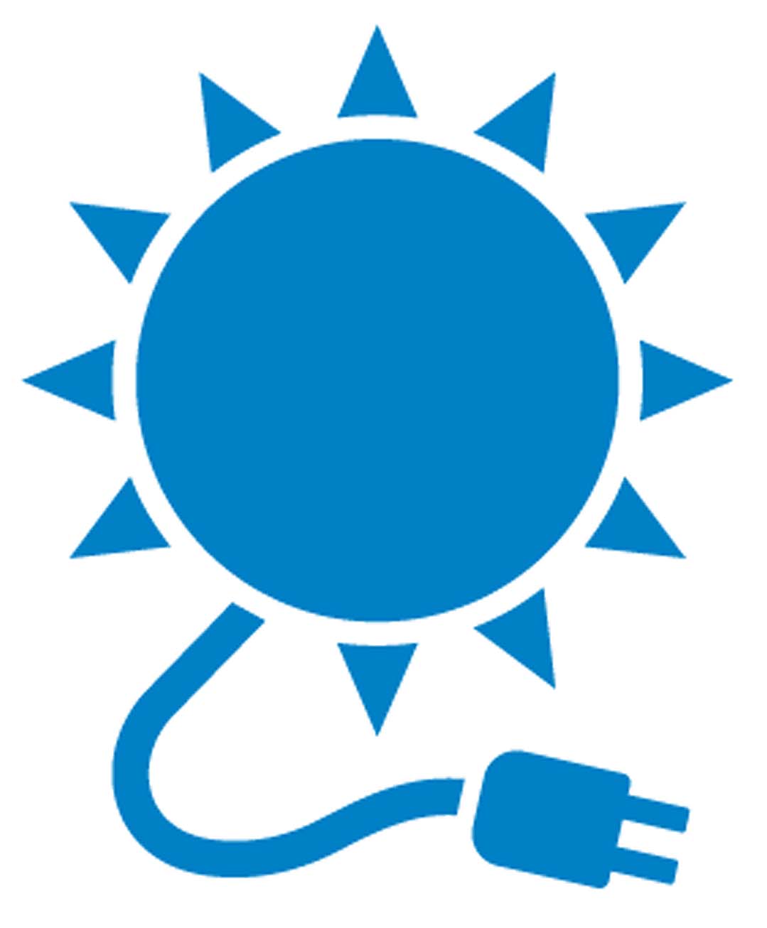 Das Bild zeigt die Illustration einer Sonne mit Kabel und Stecker