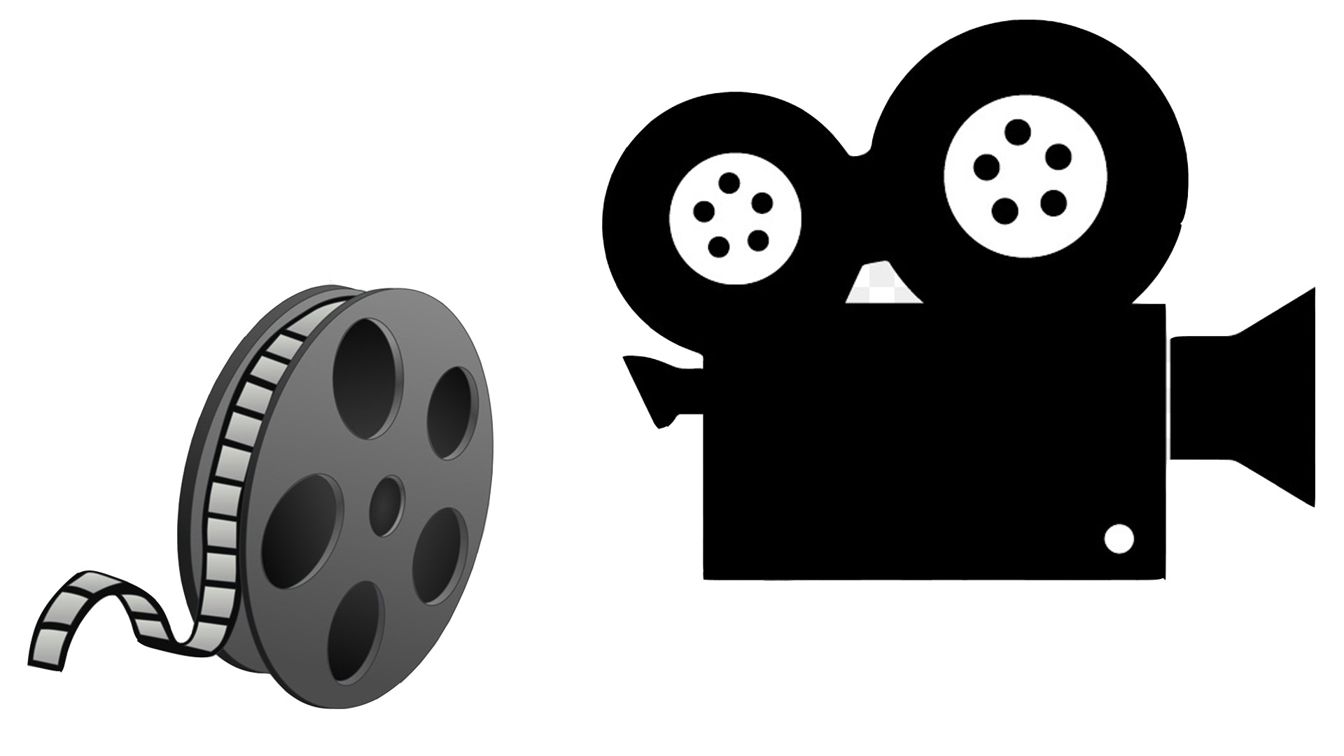 Das Bild zeigt eine Filmrolle auf der linken Seite und eine stilisierte Kamera auf der rechten Seite.